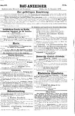 Bau-Anzeiger Mittwoch 25. Dezember 1872