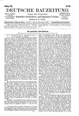 Deutsche Bauzeitung 〈Berlin〉 Samstag 22. November 1873