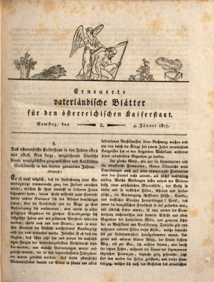 Erneuerte vaterländische Blätter für den österreichischen Kaiserstaat Samstag 4. Januar 1817