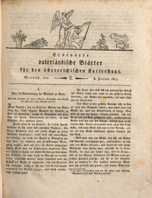 Erneuerte vaterländische Blätter für den österreichischen Kaiserstaat Mittwoch 8. Januar 1817