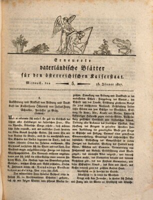 Erneuerte vaterländische Blätter für den österreichischen Kaiserstaat Mittwoch 15. Januar 1817