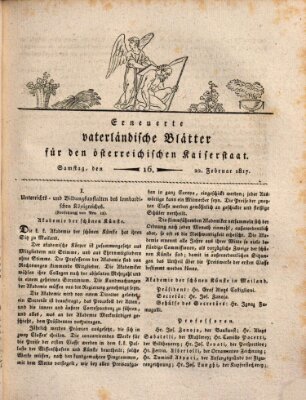 Erneuerte vaterländische Blätter für den österreichischen Kaiserstaat Samstag 22. Februar 1817