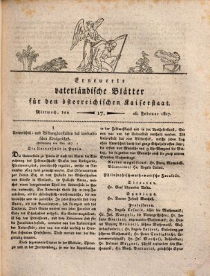 Erneuerte vaterländische Blätter für den österreichischen Kaiserstaat Mittwoch 26. Februar 1817