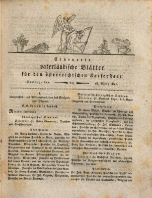 Erneuerte vaterländische Blätter für den österreichischen Kaiserstaat Samstag 15. März 1817