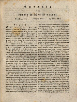 Erneuerte vaterländische Blätter für den österreichischen Kaiserstaat Samstag 29. März 1817