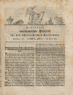 Erneuerte vaterländische Blätter für den österreichischen Kaiserstaat Samstag 26. April 1817