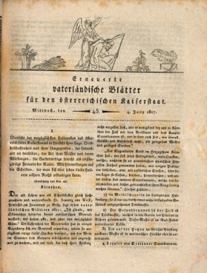 Erneuerte vaterländische Blätter für den österreichischen Kaiserstaat Mittwoch 4. Juni 1817