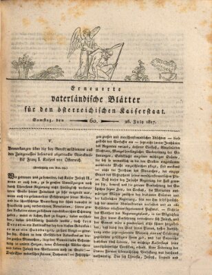 Erneuerte vaterländische Blätter für den österreichischen Kaiserstaat Samstag 26. Juli 1817