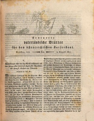 Erneuerte vaterländische Blätter für den österreichischen Kaiserstaat Samstag 2. August 1817