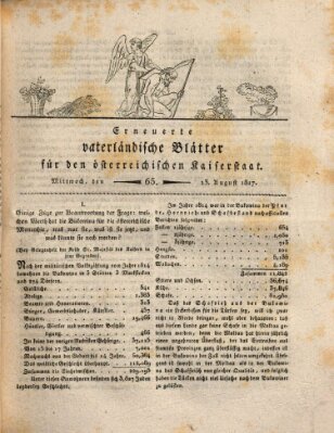 Erneuerte vaterländische Blätter für den österreichischen Kaiserstaat Mittwoch 13. August 1817