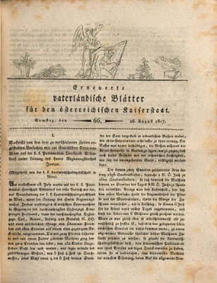 Erneuerte vaterländische Blätter für den österreichischen Kaiserstaat Samstag 16. August 1817