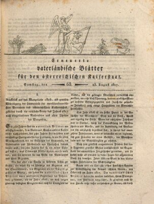 Erneuerte vaterländische Blätter für den österreichischen Kaiserstaat Samstag 23. August 1817