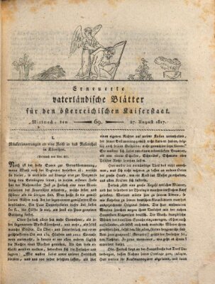 Erneuerte vaterländische Blätter für den österreichischen Kaiserstaat Mittwoch 27. August 1817