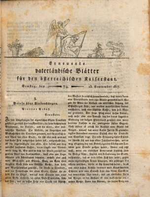 Erneuerte vaterländische Blätter für den österreichischen Kaiserstaat Samstag 13. September 1817