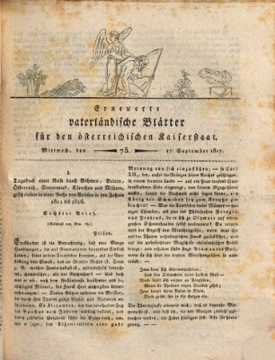 Erneuerte vaterländische Blätter für den österreichischen Kaiserstaat Mittwoch 17. September 1817