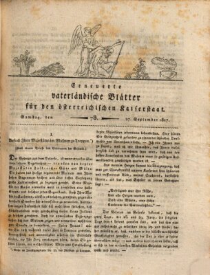 Erneuerte vaterländische Blätter für den österreichischen Kaiserstaat Samstag 27. September 1817