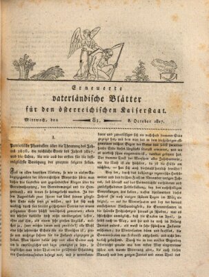 Erneuerte vaterländische Blätter für den österreichischen Kaiserstaat Mittwoch 8. Oktober 1817