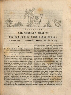 Erneuerte vaterländische Blätter für den österreichischen Kaiserstaat Mittwoch 15. Oktober 1817