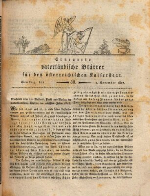 Erneuerte vaterländische Blätter für den österreichischen Kaiserstaat Samstag 1. November 1817