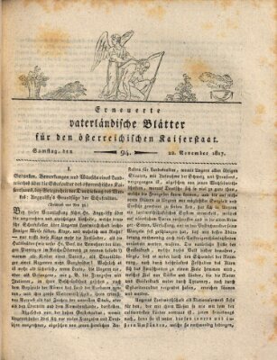 Erneuerte vaterländische Blätter für den österreichischen Kaiserstaat Samstag 22. November 1817