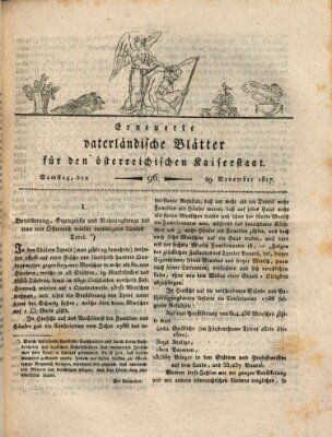 Erneuerte vaterländische Blätter für den österreichischen Kaiserstaat Samstag 29. November 1817