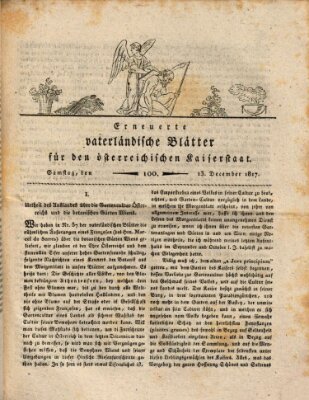 Erneuerte vaterländische Blätter für den österreichischen Kaiserstaat Samstag 13. Dezember 1817