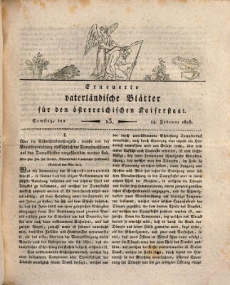 Erneuerte vaterländische Blätter für den österreichischen Kaiserstaat Samstag 14. Februar 1818