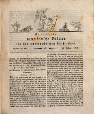 Erneuerte vaterländische Blätter für den österreichischen Kaiserstaat Mittwoch 25. Februar 1818