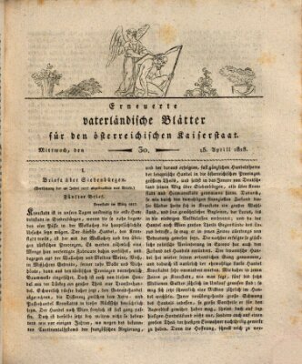 Erneuerte vaterländische Blätter für den österreichischen Kaiserstaat Mittwoch 15. April 1818