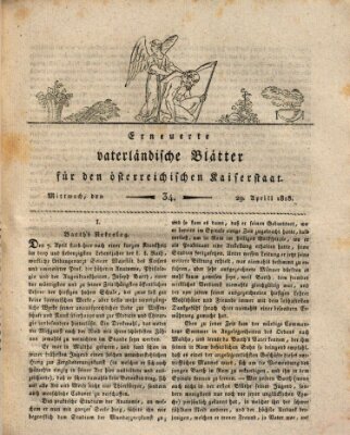 Erneuerte vaterländische Blätter für den österreichischen Kaiserstaat Mittwoch 29. April 1818