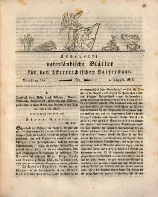 Erneuerte vaterländische Blätter für den österreichischen Kaiserstaat Samstag 1. August 1818