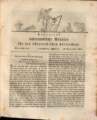 Erneuerte vaterländische Blätter für den österreichischen Kaiserstaat Mittwoch 16. September 1818