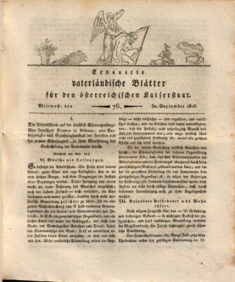 Erneuerte vaterländische Blätter für den österreichischen Kaiserstaat Mittwoch 30. September 1818