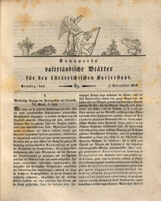 Erneuerte vaterländische Blätter für den österreichischen Kaiserstaat Samstag 7. November 1818