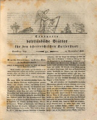 Erneuerte vaterländische Blätter für den österreichischen Kaiserstaat Samstag 14. November 1818