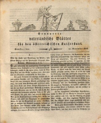 Erneuerte vaterländische Blätter für den österreichischen Kaiserstaat Samstag 21. November 1818