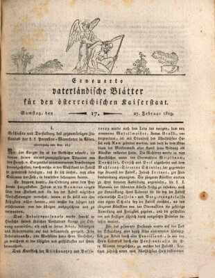 Erneuerte vaterländische Blätter für den österreichischen Kaiserstaat Samstag 27. Februar 1819