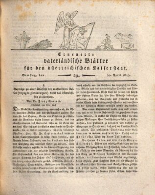 Erneuerte vaterländische Blätter für den österreichischen Kaiserstaat Samstag 10. April 1819