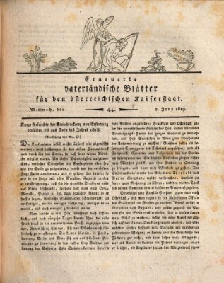 Erneuerte vaterländische Blätter für den österreichischen Kaiserstaat Mittwoch 2. Juni 1819