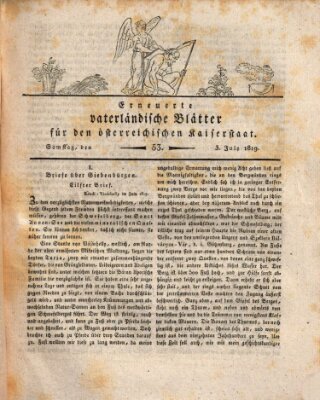 Erneuerte vaterländische Blätter für den österreichischen Kaiserstaat Samstag 3. Juli 1819