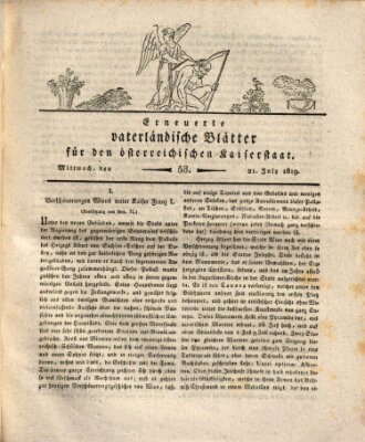 Erneuerte vaterländische Blätter für den österreichischen Kaiserstaat Mittwoch 21. Juli 1819