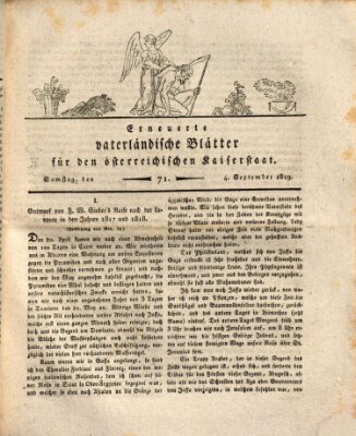 Erneuerte vaterländische Blätter für den österreichischen Kaiserstaat Samstag 4. September 1819