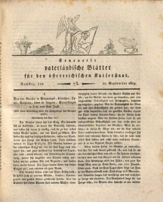 Erneuerte vaterländische Blätter für den österreichischen Kaiserstaat Samstag 11. September 1819