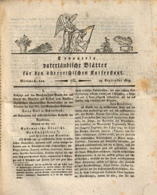 Erneuerte vaterländische Blätter für den österreichischen Kaiserstaat Mittwoch 29. September 1819