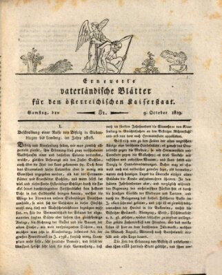 Erneuerte vaterländische Blätter für den österreichischen Kaiserstaat Samstag 9. Oktober 1819