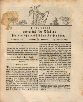 Erneuerte vaterländische Blätter für den österreichischen Kaiserstaat Mittwoch 27. Oktober 1819