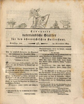 Erneuerte vaterländische Blätter für den österreichischen Kaiserstaat Samstag 20. November 1819