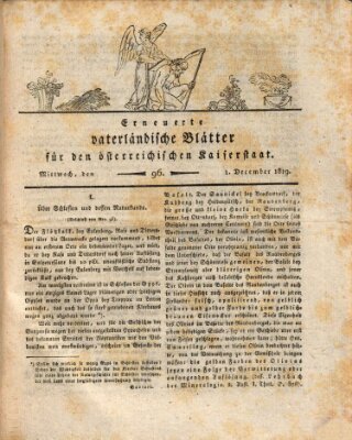 Erneuerte vaterländische Blätter für den österreichischen Kaiserstaat Mittwoch 1. Dezember 1819