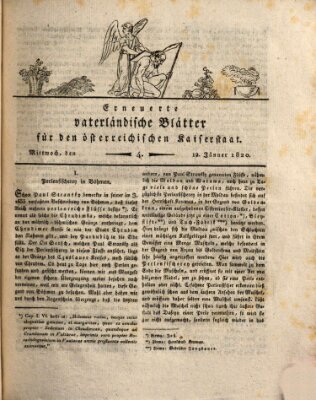 Erneuerte vaterländische Blätter für den österreichischen Kaiserstaat Mittwoch 12. Januar 1820