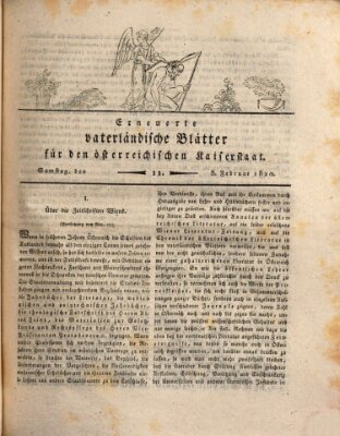 Erneuerte vaterländische Blätter für den österreichischen Kaiserstaat Samstag 5. Februar 1820